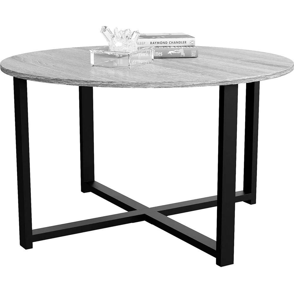 Brooklyn Round Coffee Table with Metal Legs - Grey, MDF