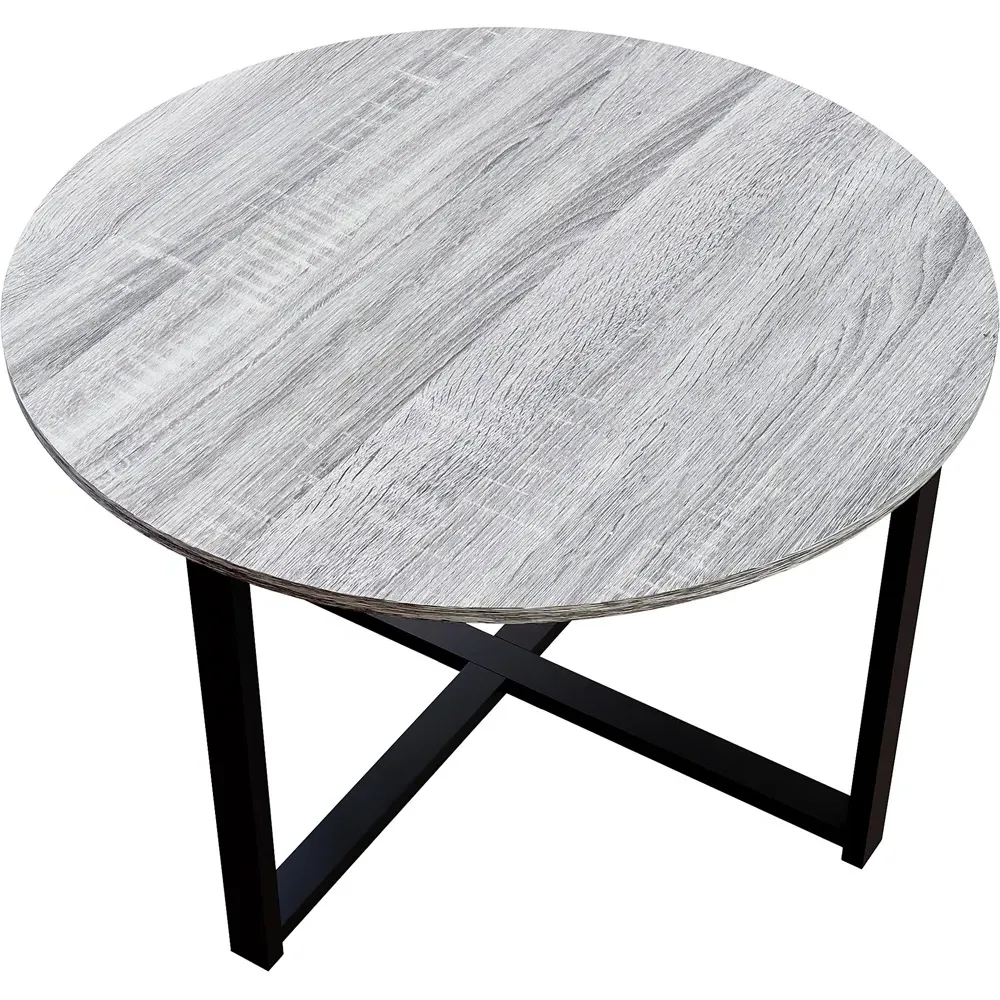 Brooklyn Round Coffee Table with Metal Legs - Grey, MDF