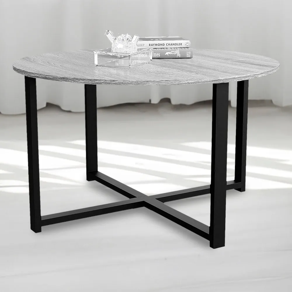 Brooklyn Round Coffee Table with Metal Legs - Grey, MDF image