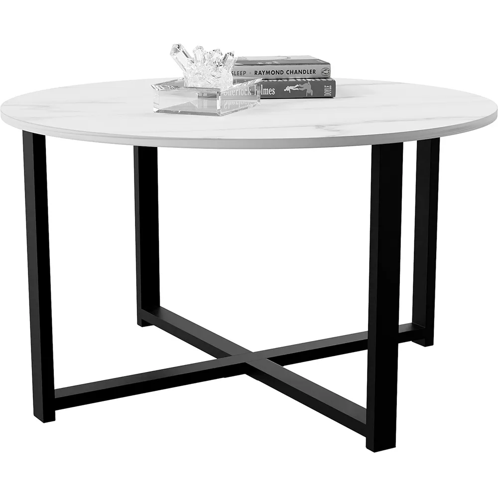 Brooklyn Round Coffee Table with Metal Legs - Marble, MDF