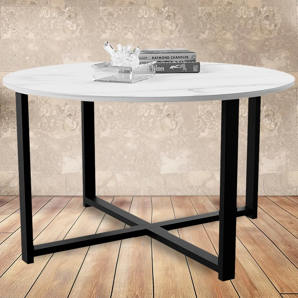 Brooklyn Round Coffee Table with Metal Legs - Marble, MDF