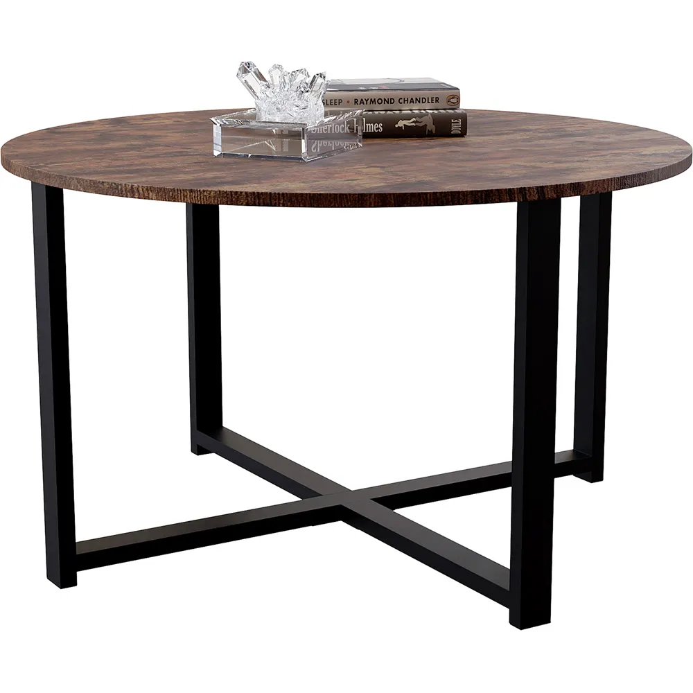 Brooklyn Round Coffee Table with Metal Legs - Wood, MDF
