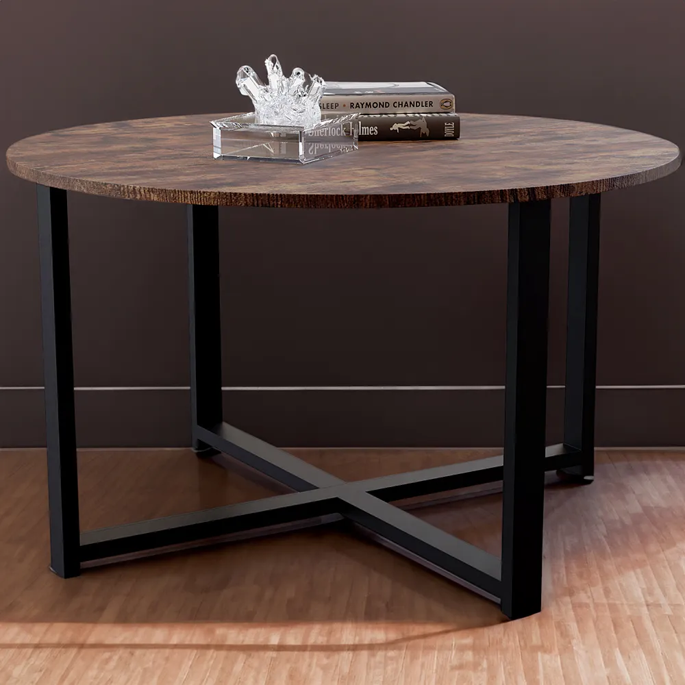 Brooklyn Round Coffee Table with Metal Legs - Wood, MDF