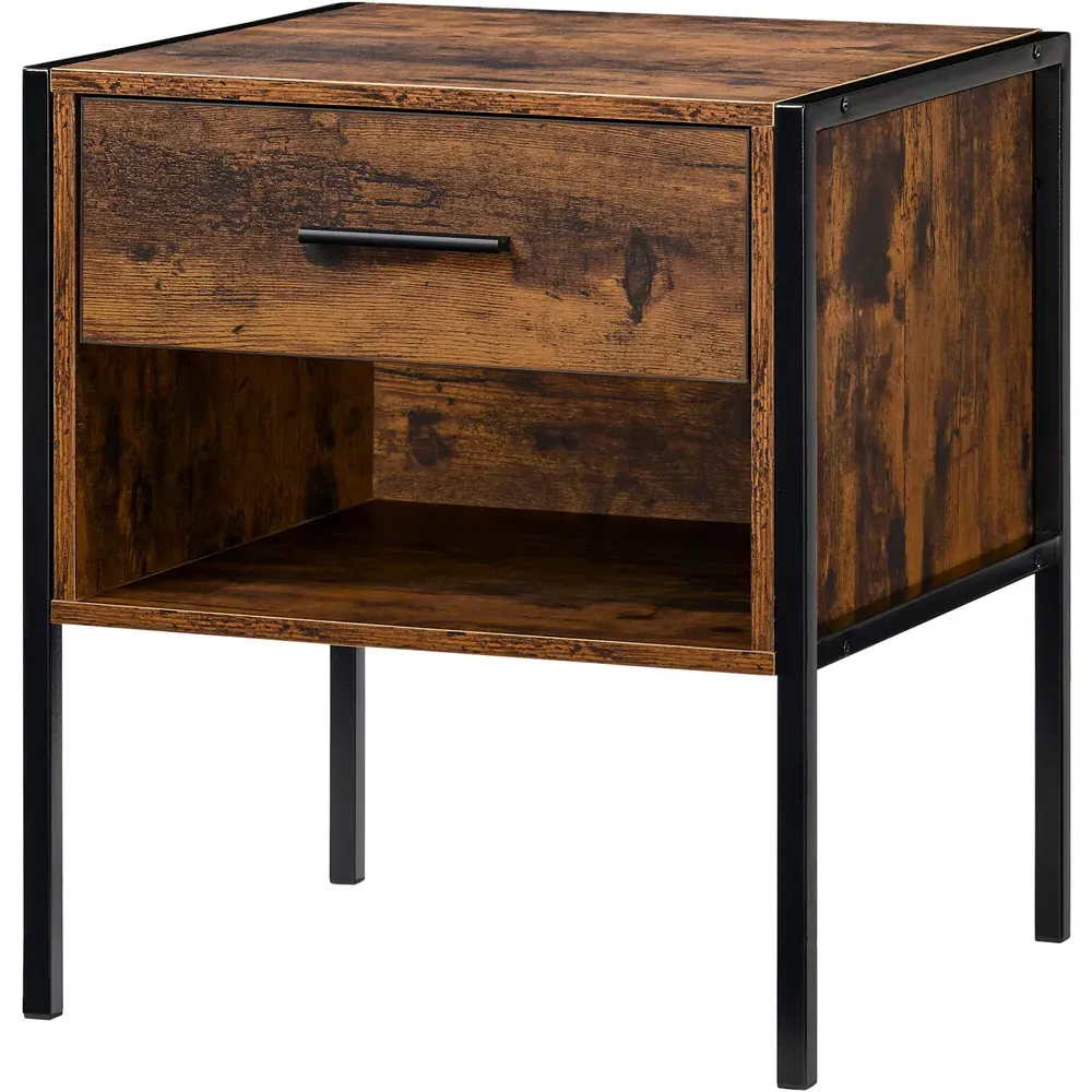 Brooklyn Single Drawer Bedside Table - Brown, Wood