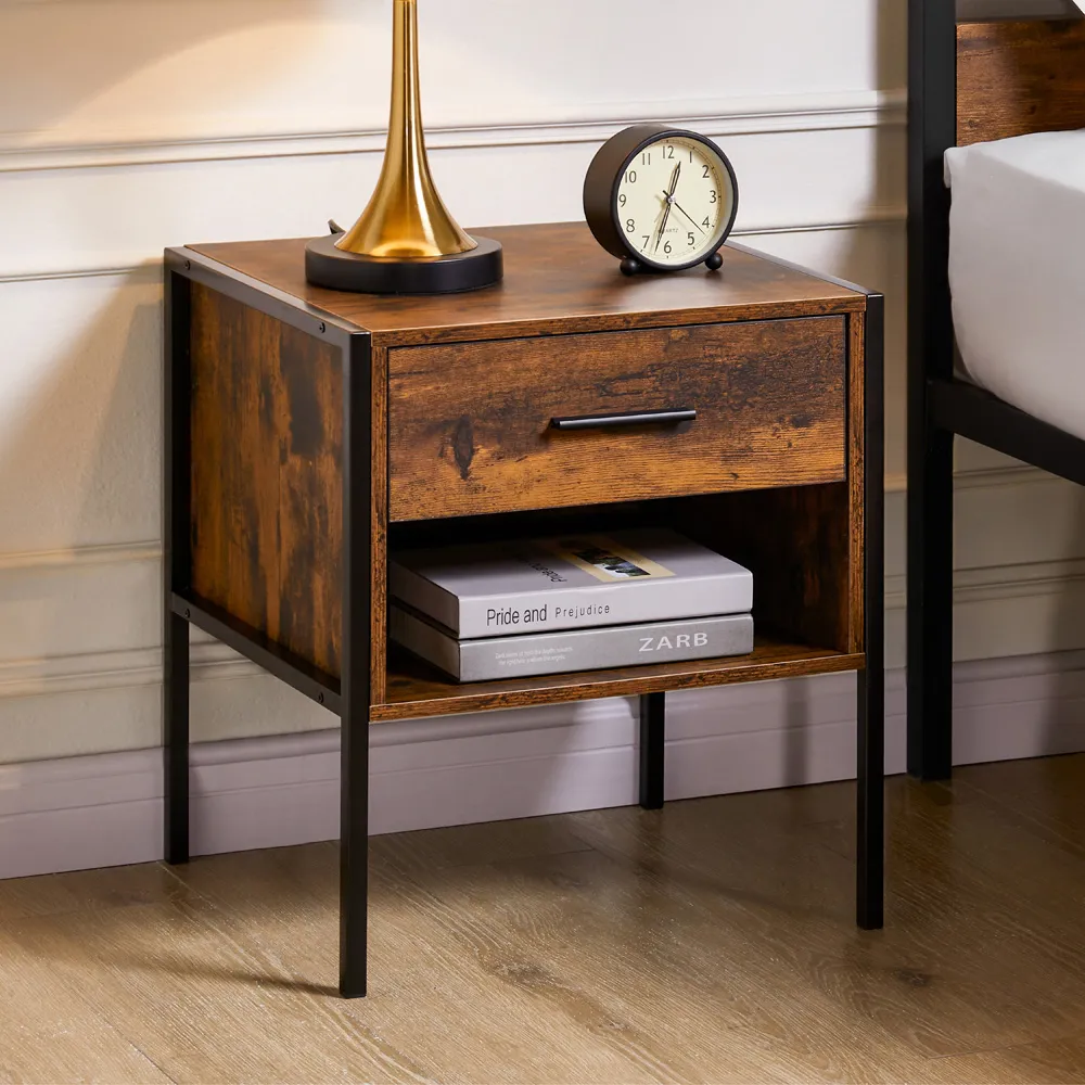 Brooklyn Single Drawer Bedside Table - Brown, Wood