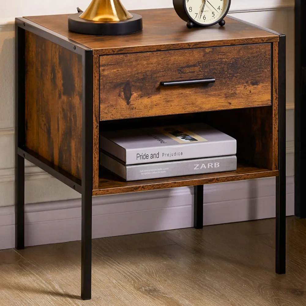 Brooklyn Single Drawer Bedside Table - Brown, Wood image