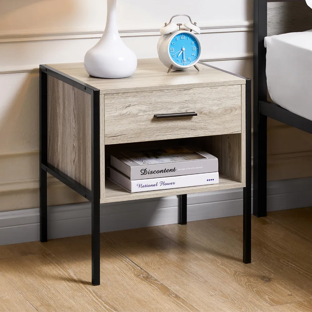 Brooklyn Single Drawer Bedside Table - Grey