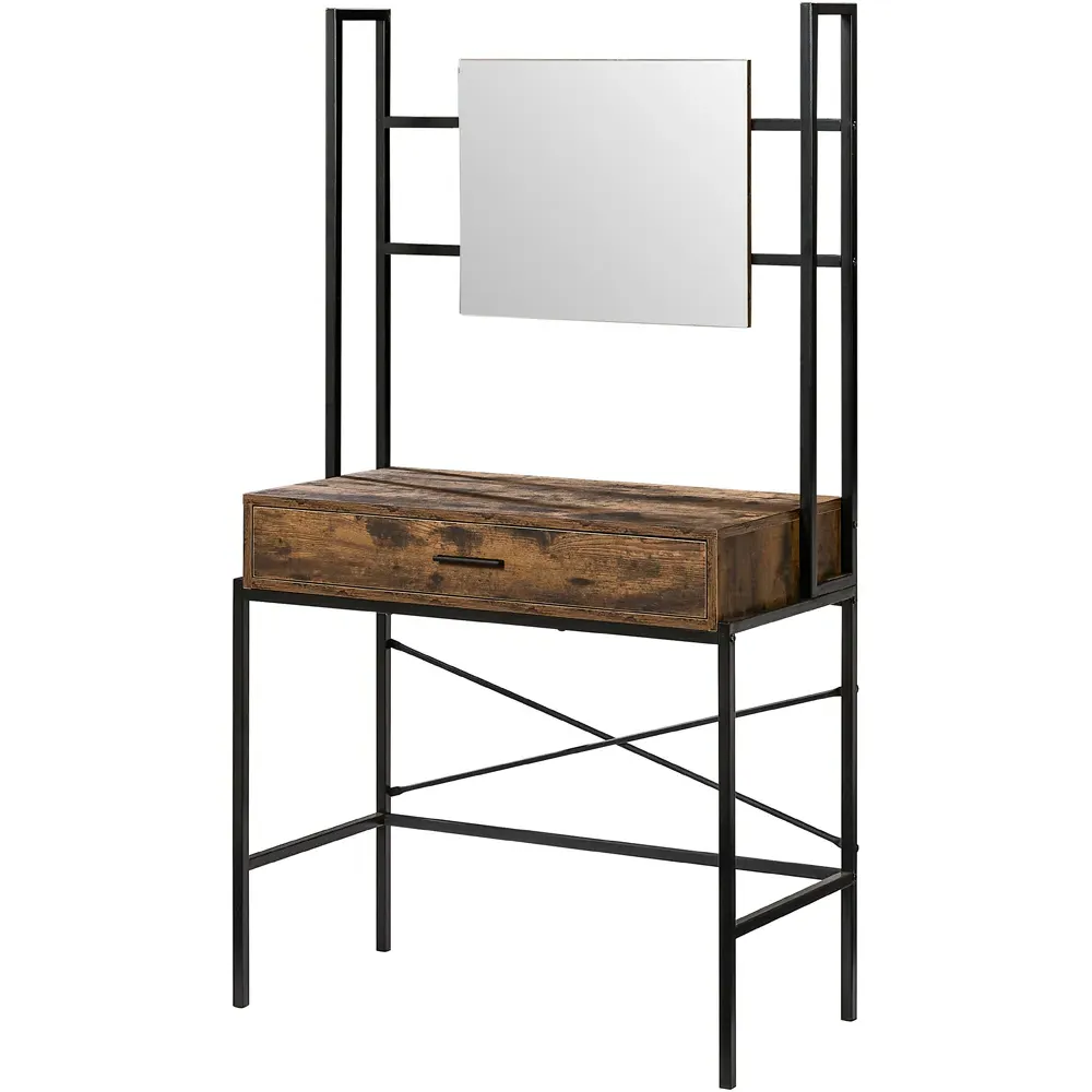 Brooklyn Single Drawer Vanity Dressing Table with Mirror - Brown