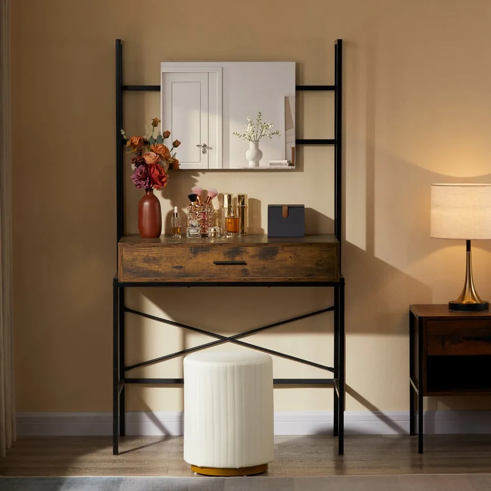 Brooklyn Single Drawer Vanity Dressing Table with Mirror - Brown