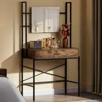 Brooklyn Single Drawer Vanity Dressing Table with Mirror - Brown