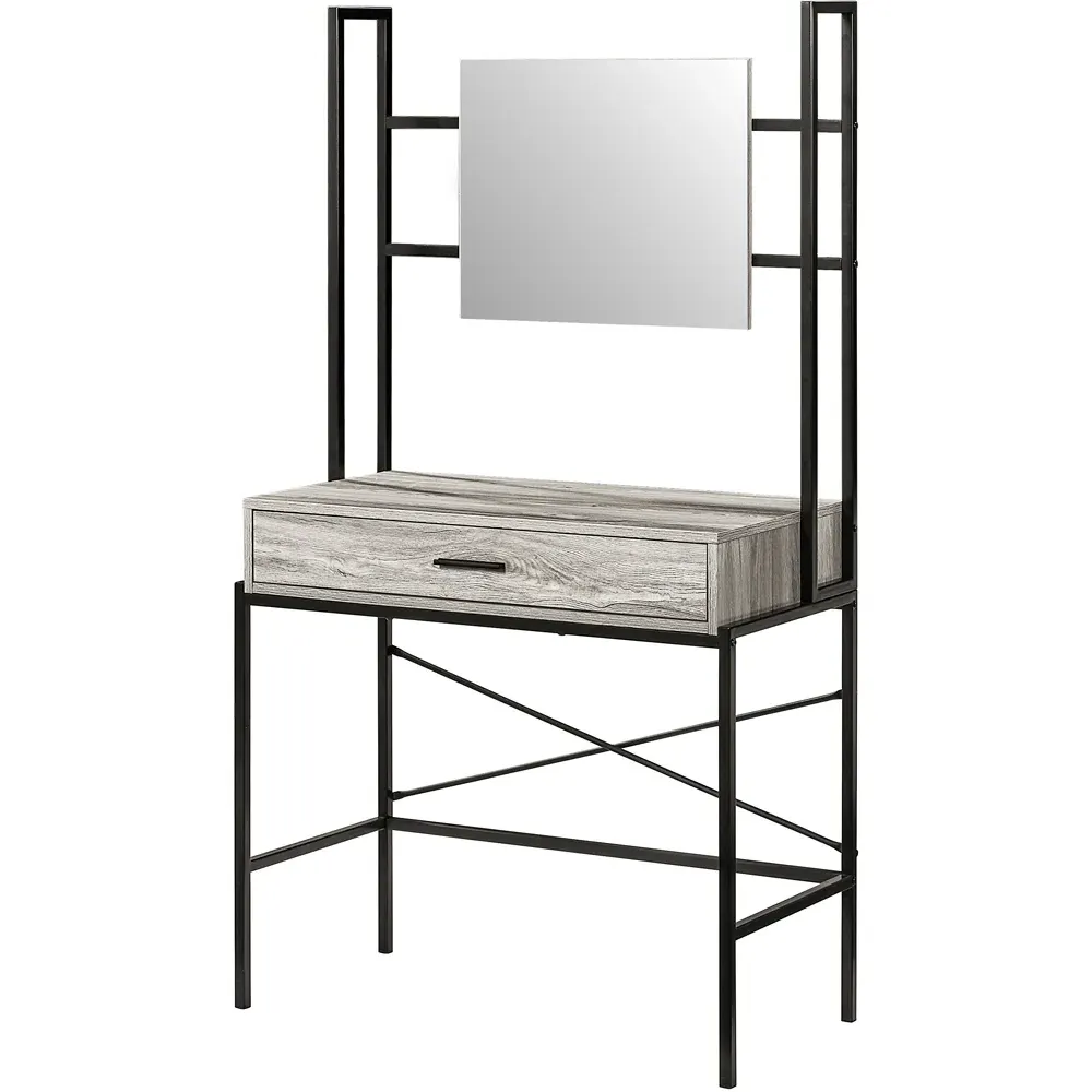 Brooklyn Single Drawer Vanity Dressing Table with Mirror - Grey