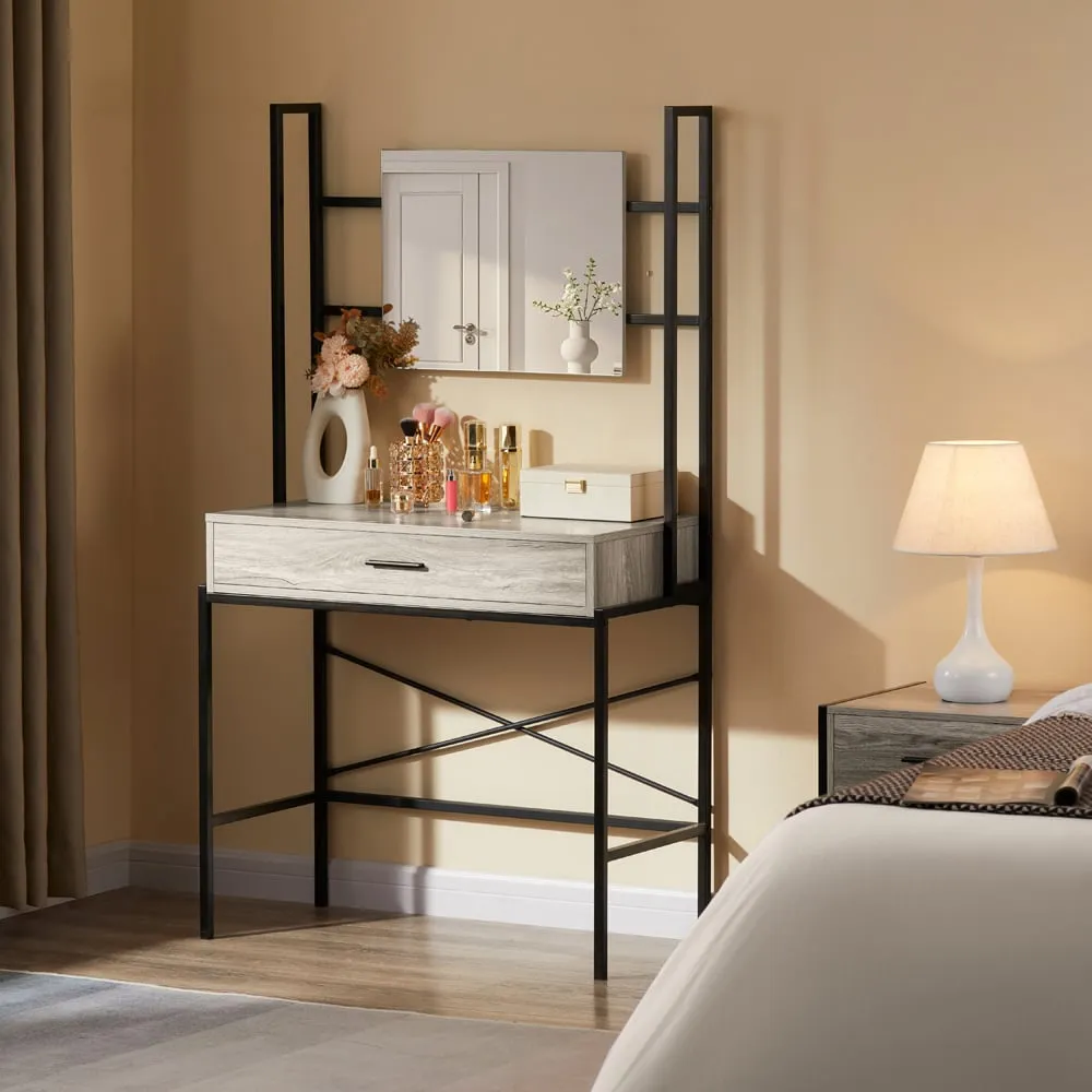 Brooklyn Single Drawer Vanity Dressing Table with Mirror - Grey