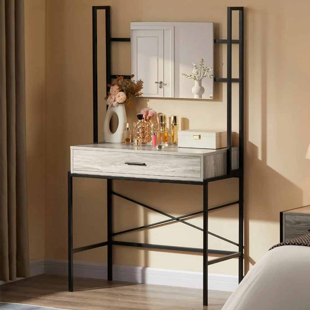 Brooklyn Single Drawer Vanity Dressing Table with Mirror - Grey image
