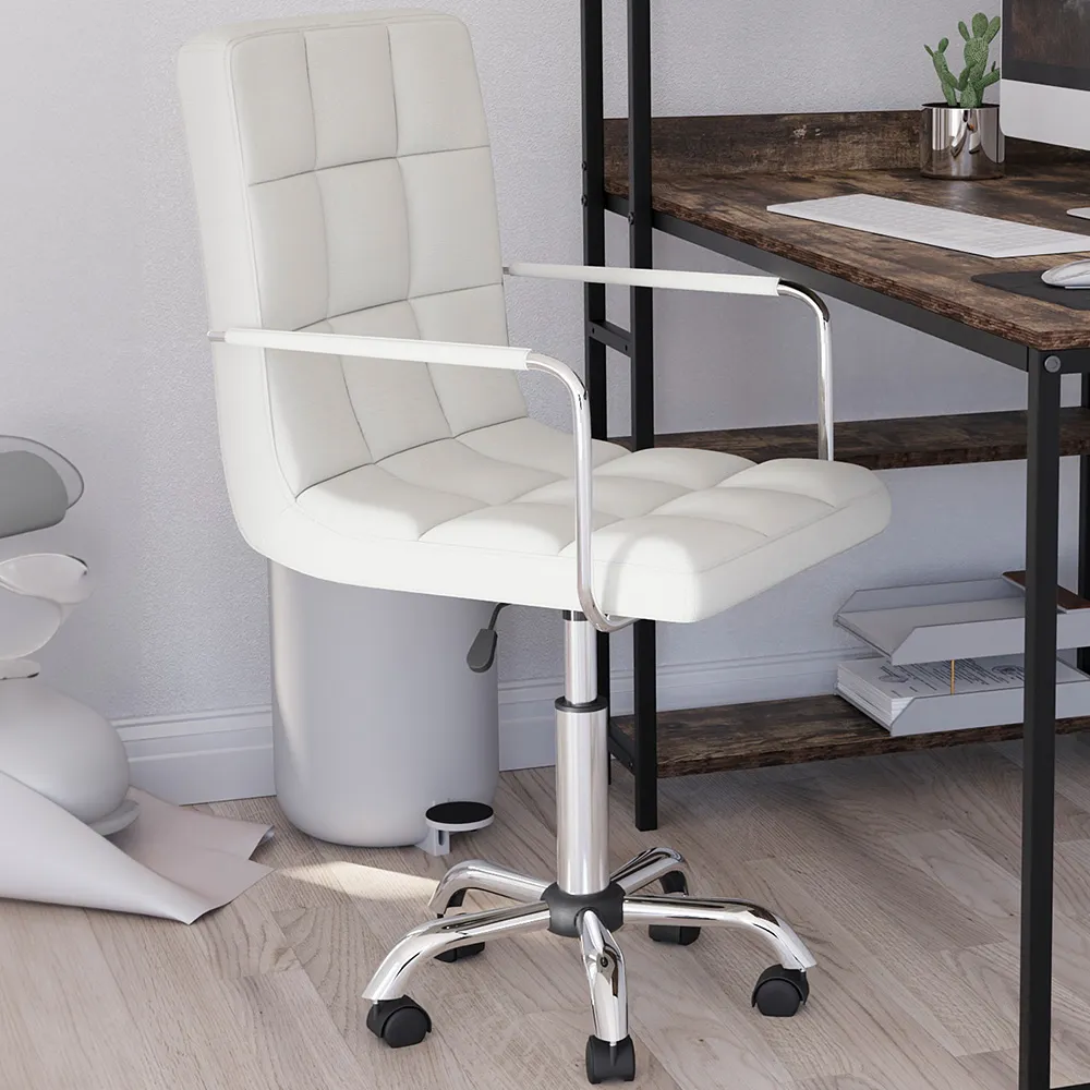 Calbo Adjustable Office Chair - White, Faux Leather