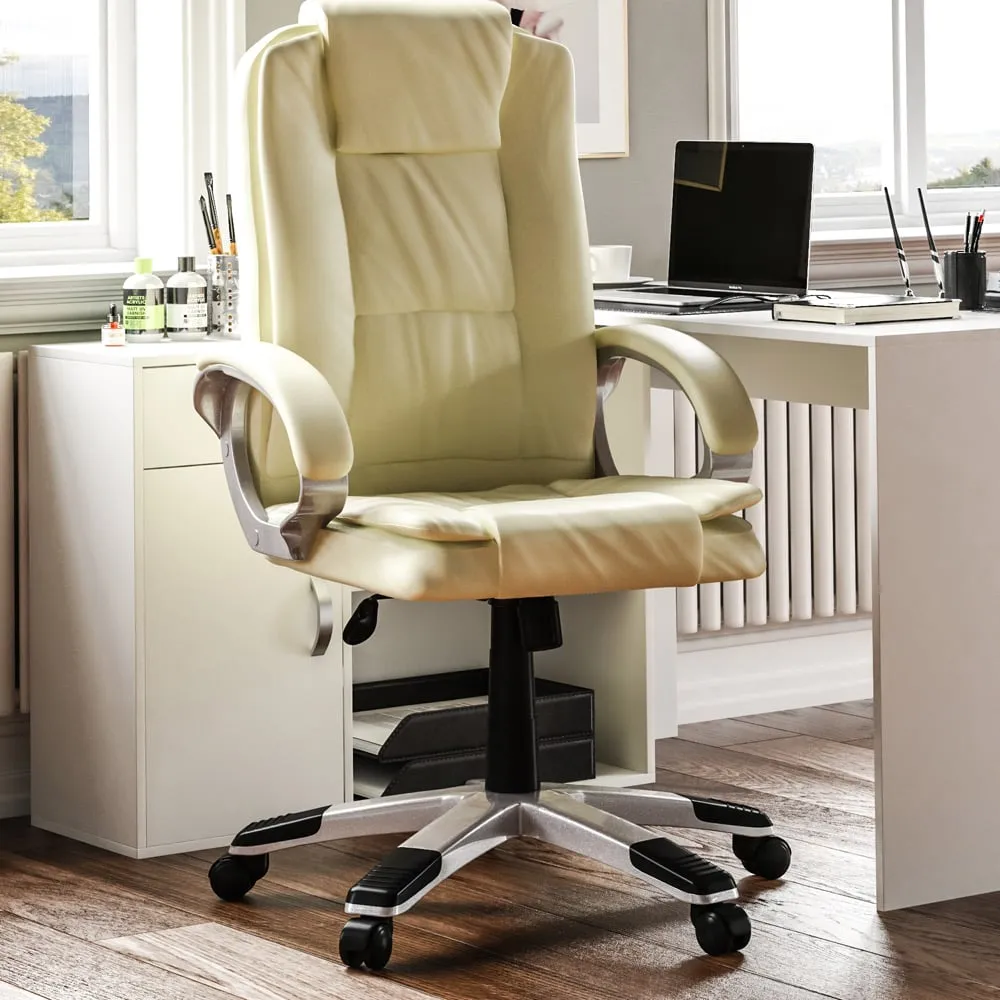 Charlton Swivel Office Chair - Cream, PU Leather