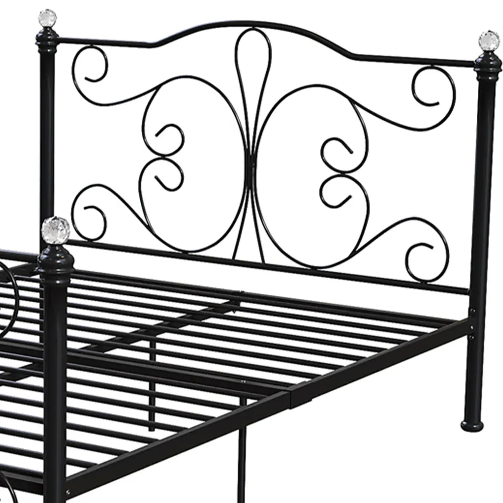 Chicago Double Bed Frame with Crystal Finials - Black, Metal