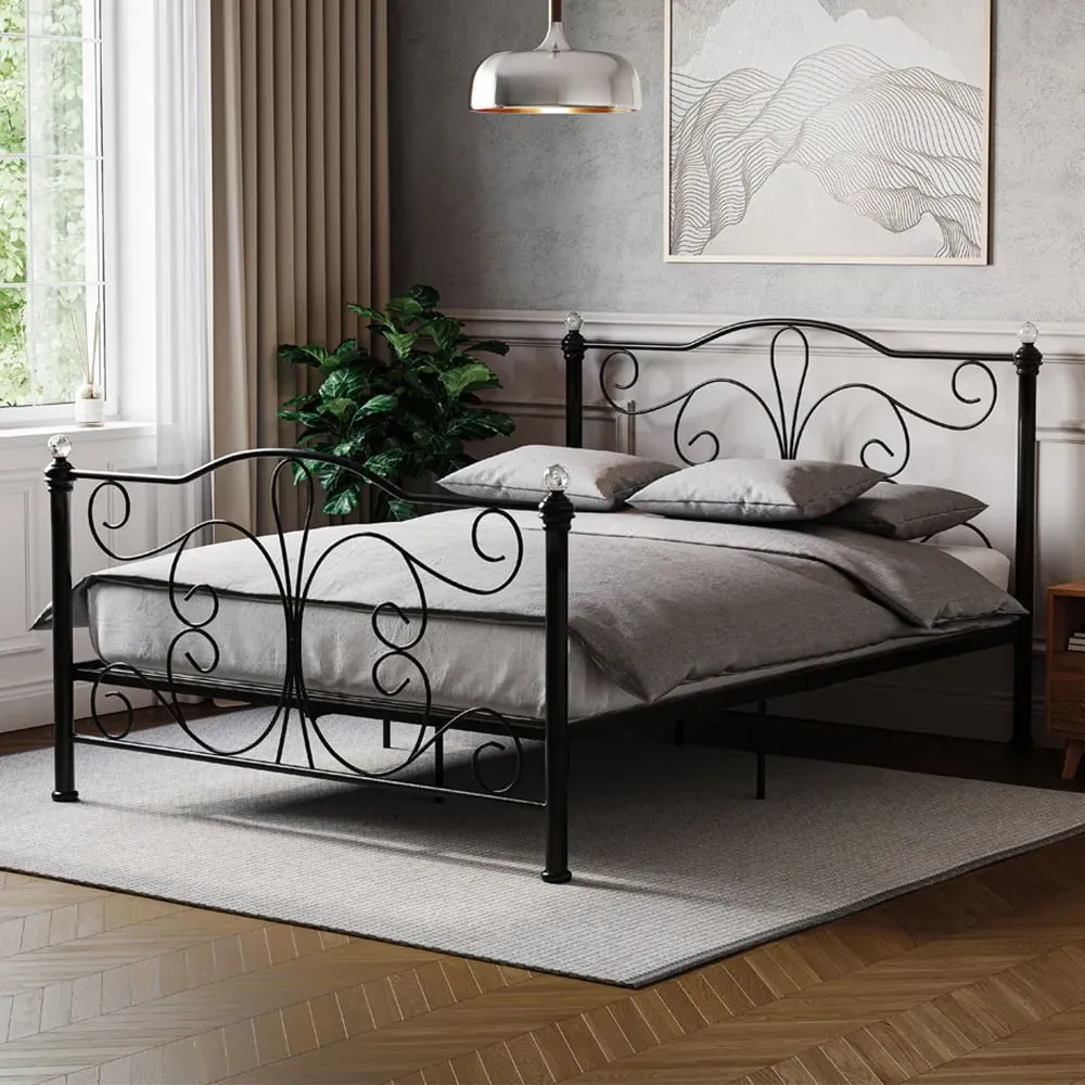 Chicago Double Bed Frame with Crystal Finials - Black, Metal image