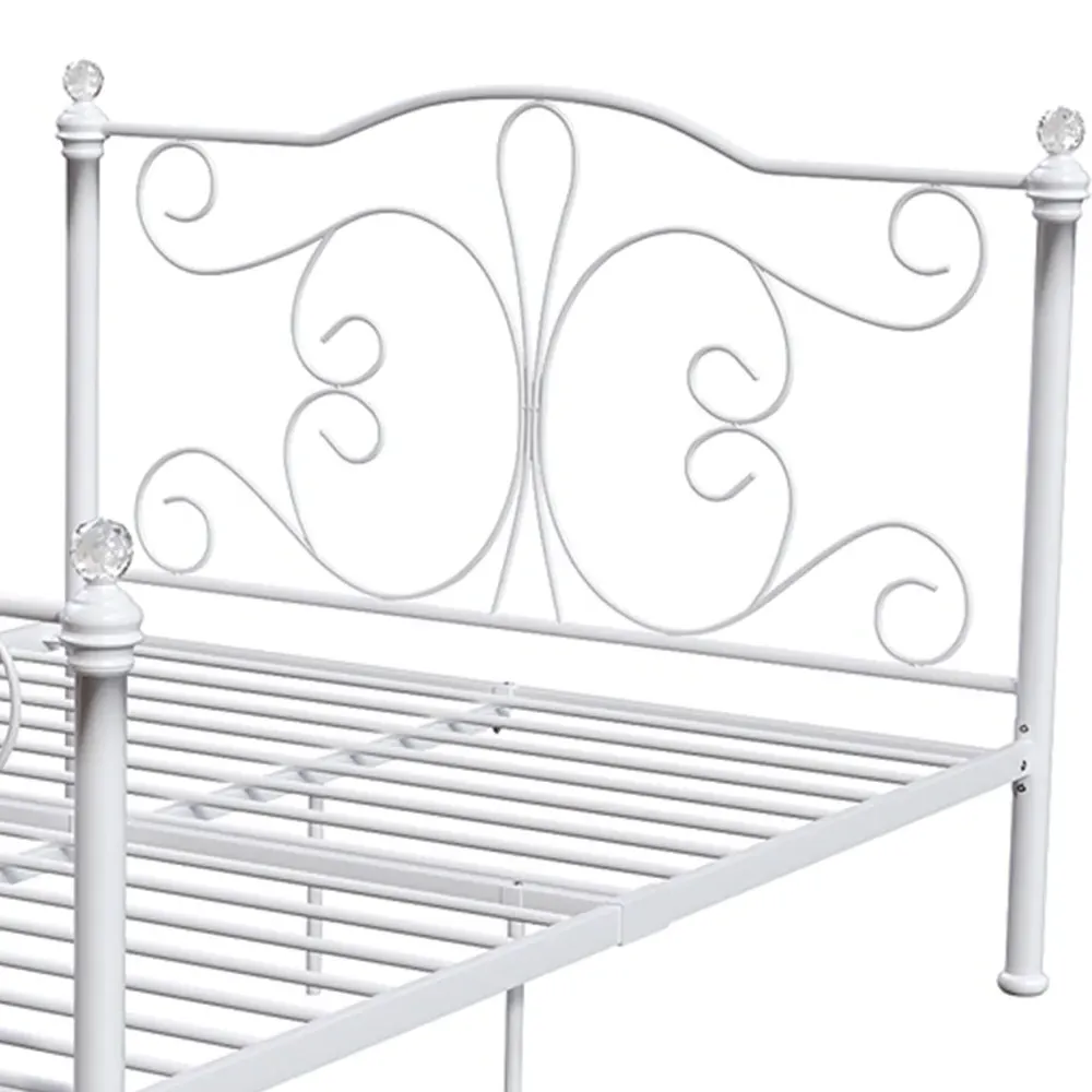 Chicago Double Bed Frame with Crystal Finials - White, Metal