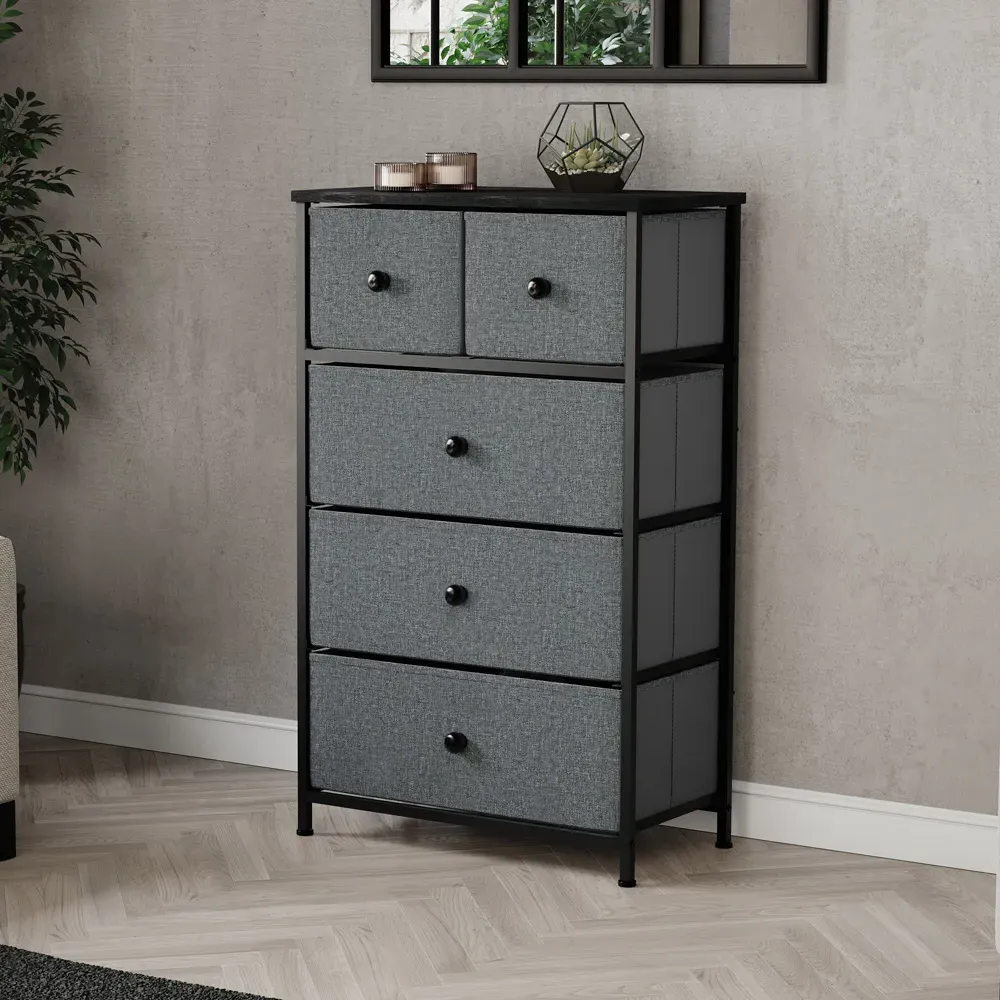 Chorley 5 Drawer Chest of Drawers - Grey, Fabric