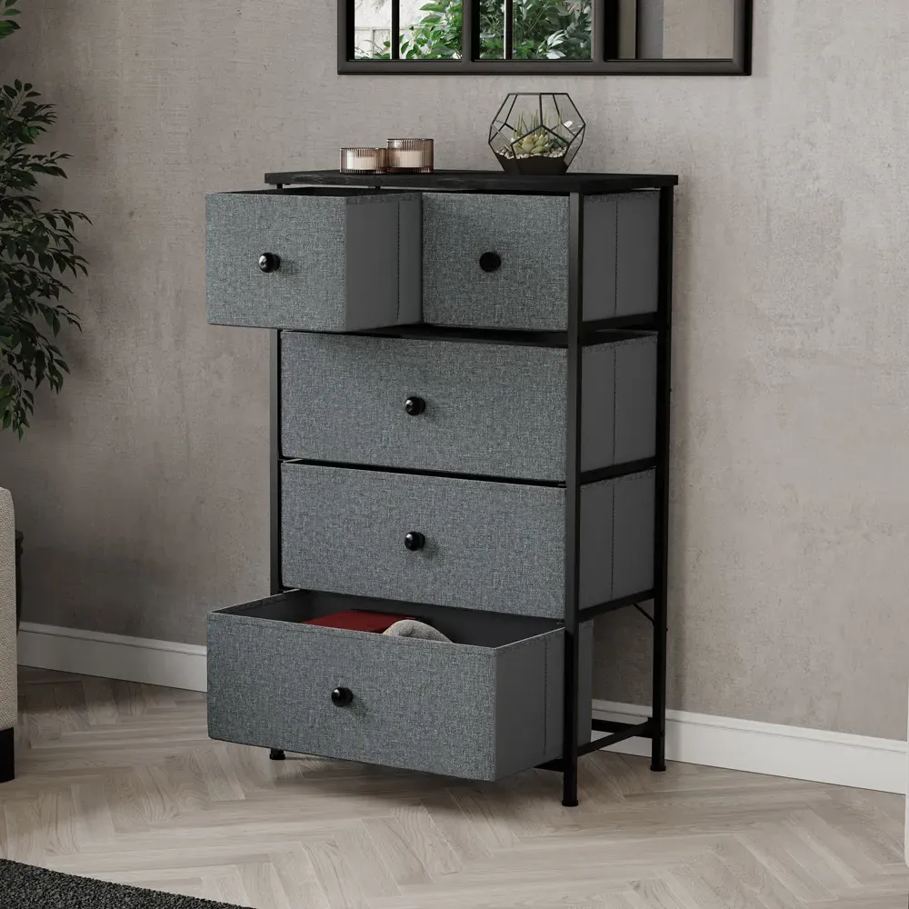 Chorley 5 Drawer Chest of Drawers - Grey, Fabric
