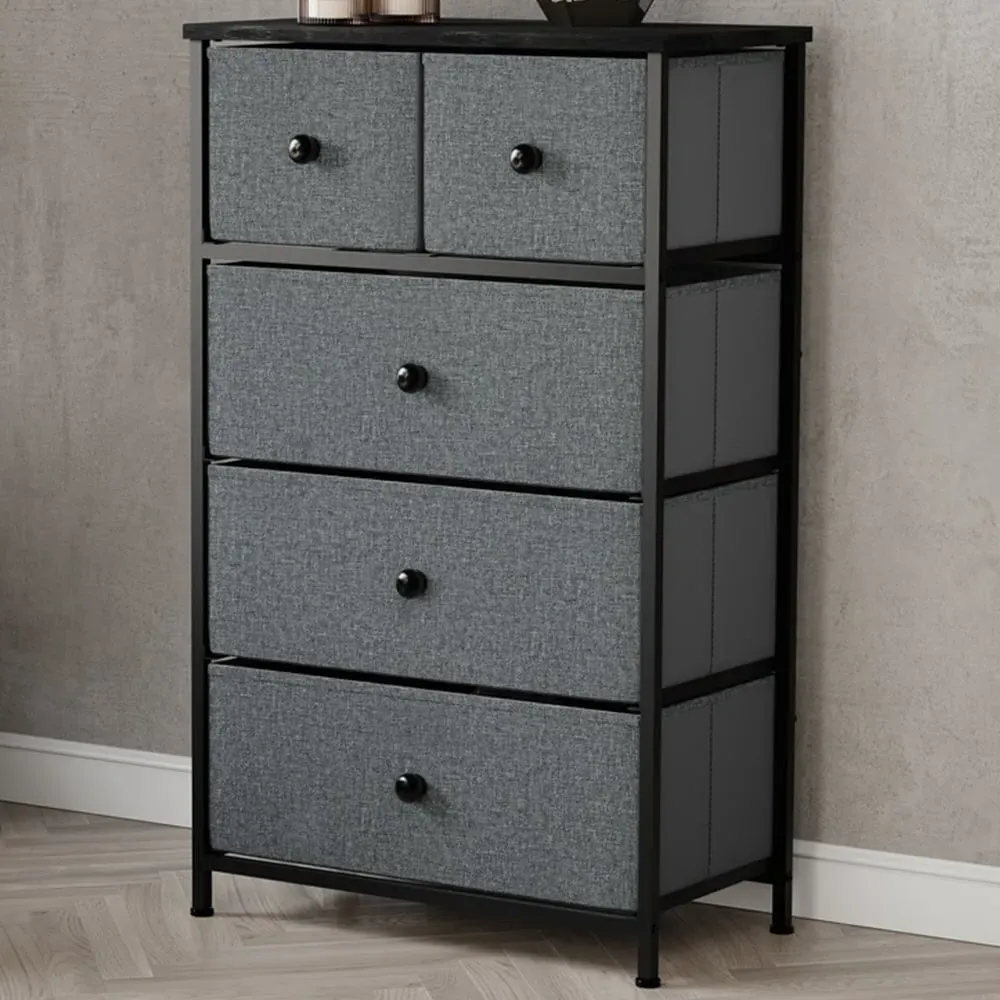 Chorley 5 Drawer Chest of Drawers - Grey, Fabric
