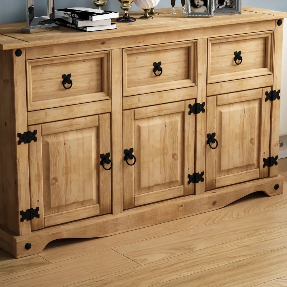 Corona 3 Door 3 Drawer Sideboard - Brown, Pine