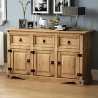 Corona 3 Door 3 Drawer Sideboard - Brown, Pine