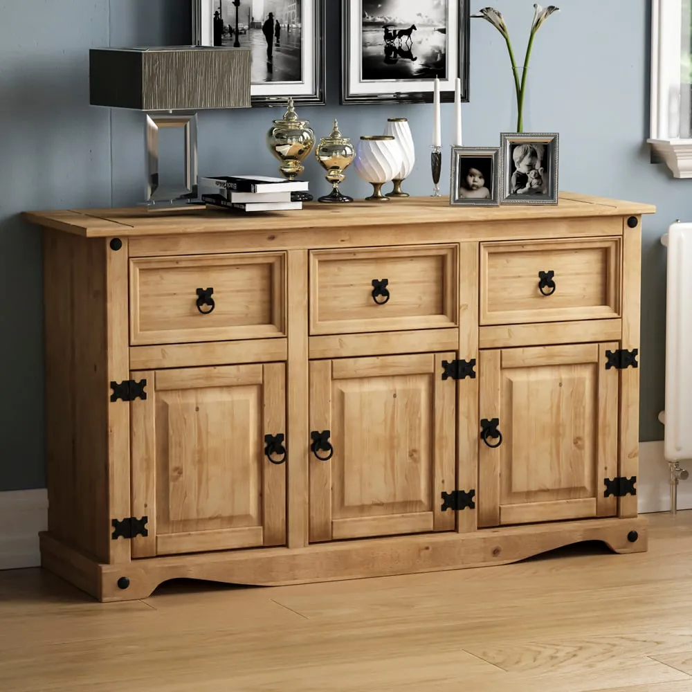 Corona 3 Door 3 Drawer Sideboard - Brown, Pine
