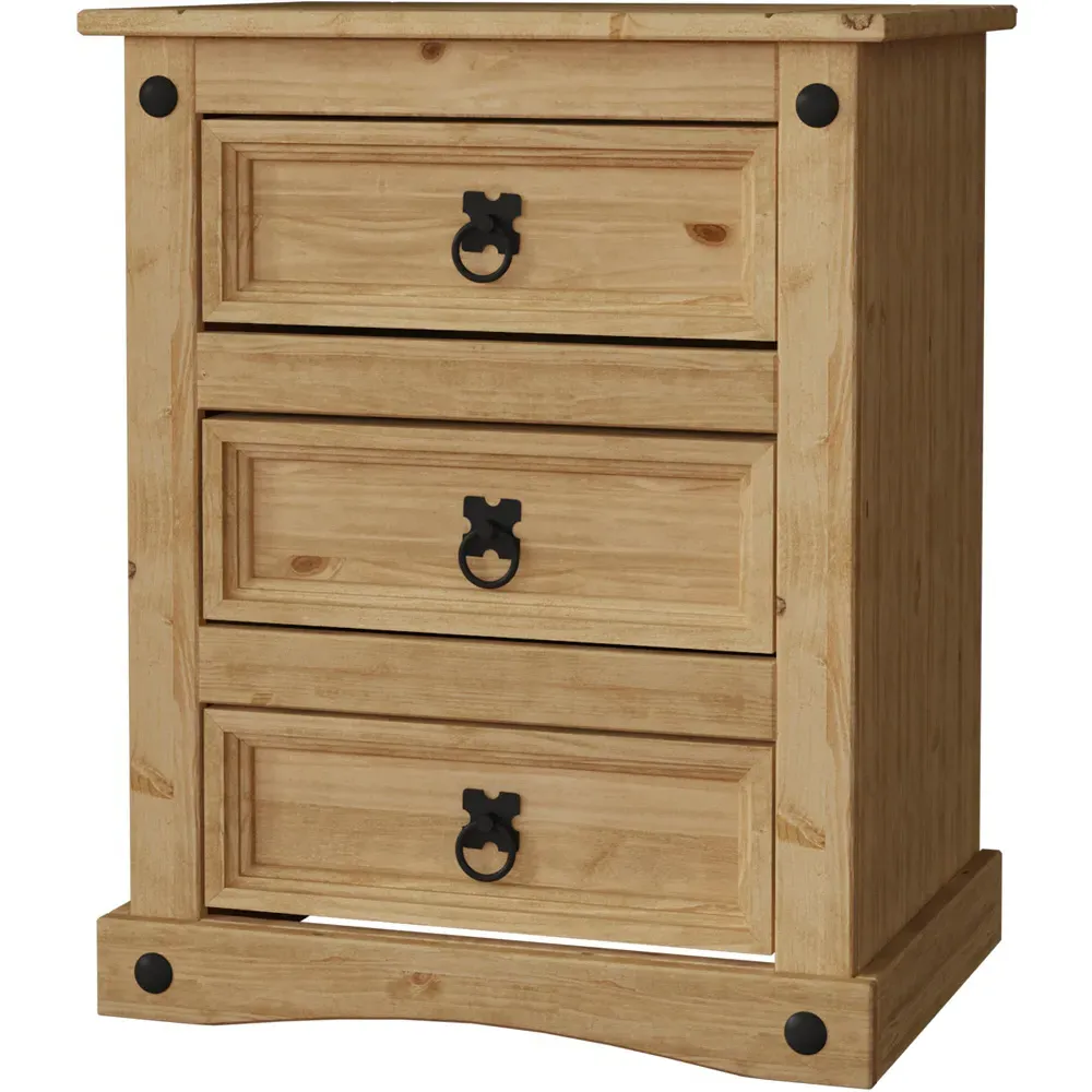 Corona 3 Drawer Bedside Table - Brown, Pine
