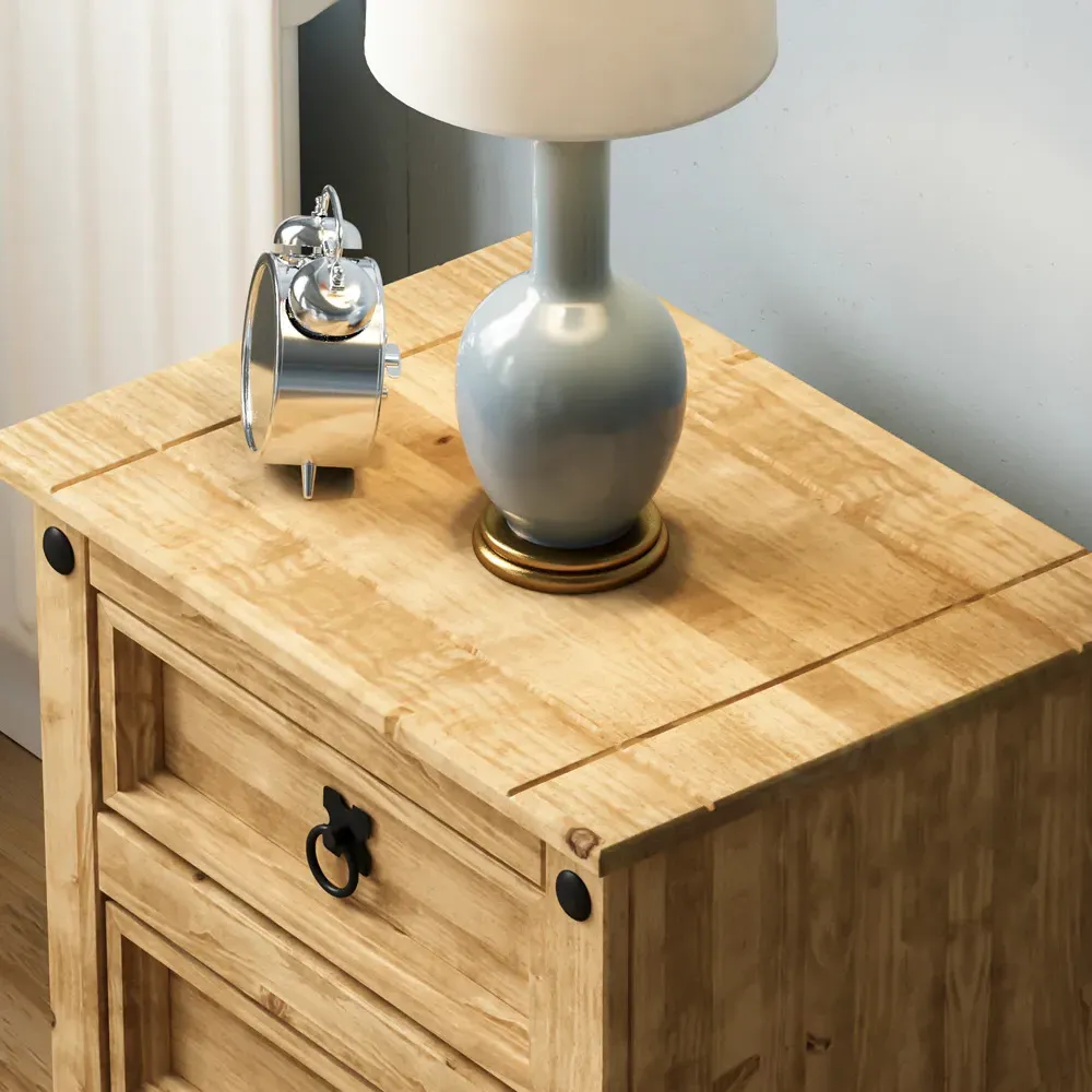 Corona 3 Drawer Bedside Table - Brown, Pine