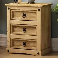 Corona 3 Drawer Bedside Table - Brown, Pine