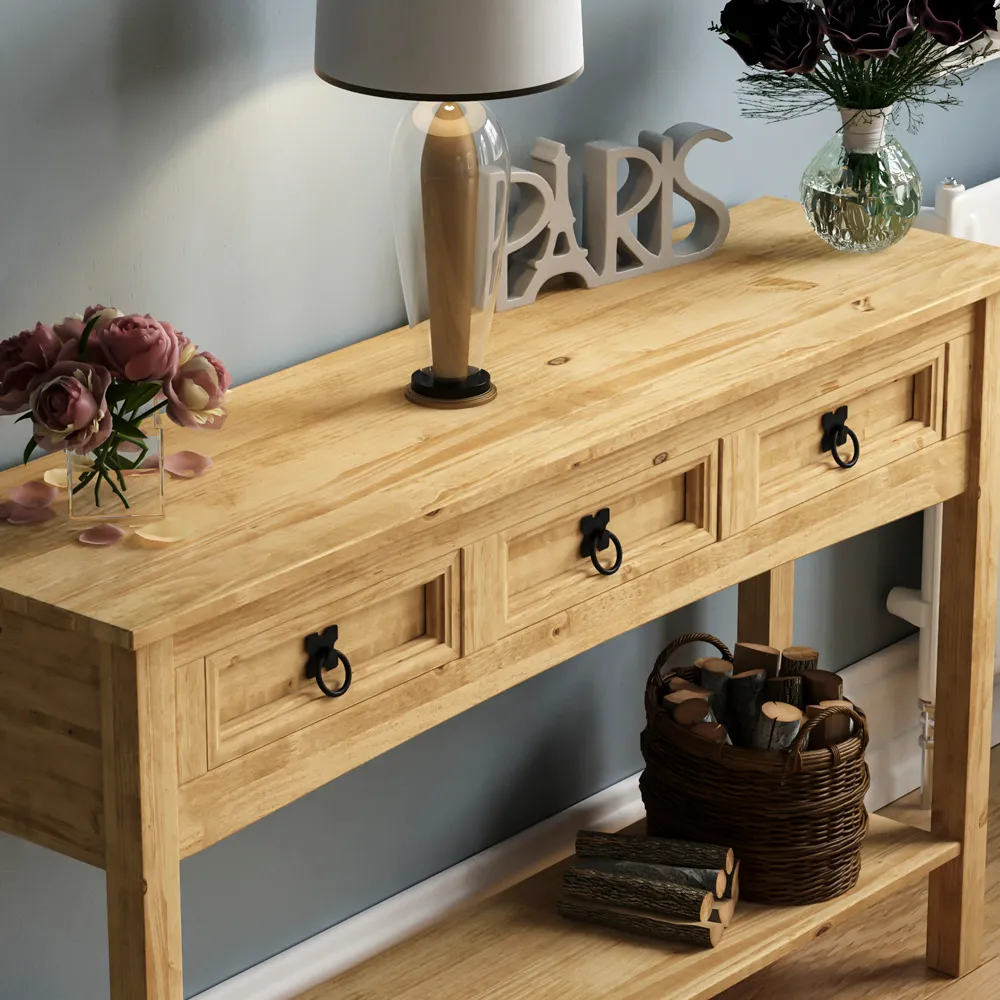 Corona 3 Drawer Console Table - Brown, Pine
