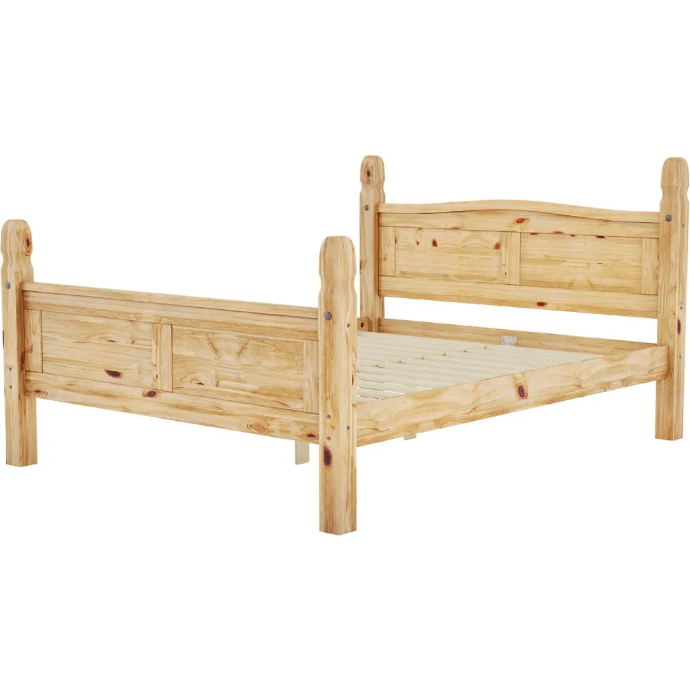 Corona King Size High Foot Bed Frame - Brown, Pine