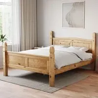 Corona King Size High Foot Bed Frame - Brown, Pine