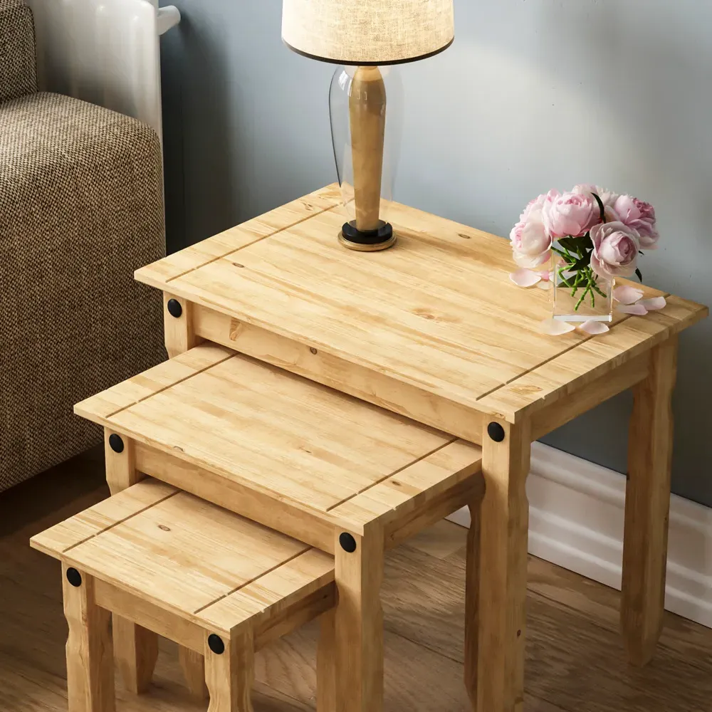 Corona Nest of Tables Set of 3 - Brown, Pine