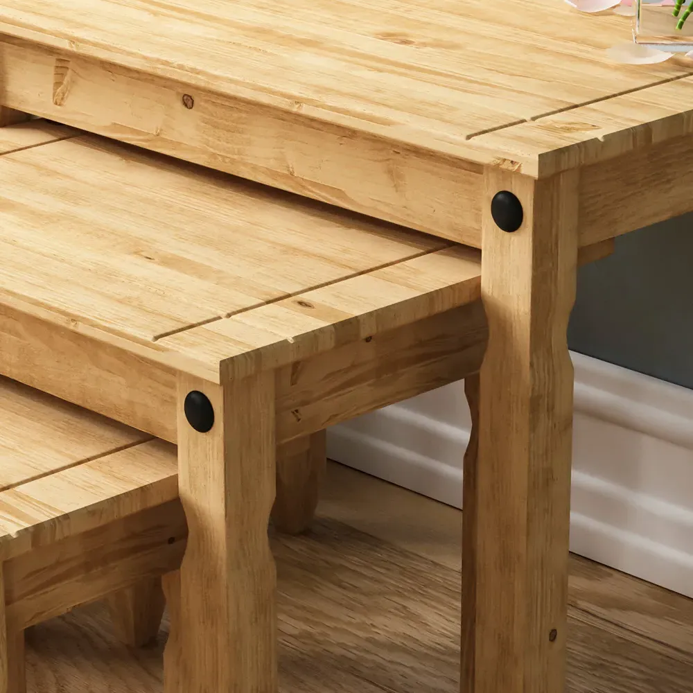 Corona Nest of Tables Set of 3 - Brown, Pine