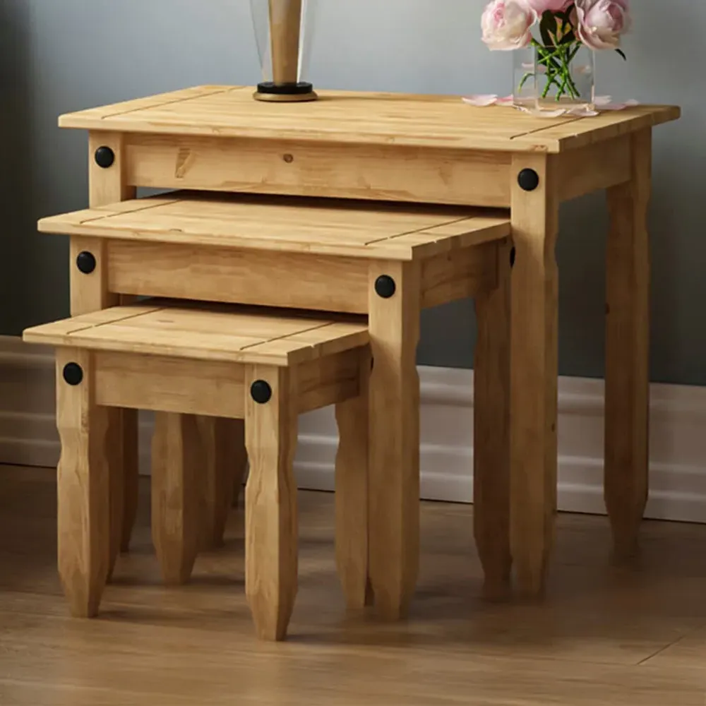 Corona Nest of Tables Set of 3 - Brown, Pine image