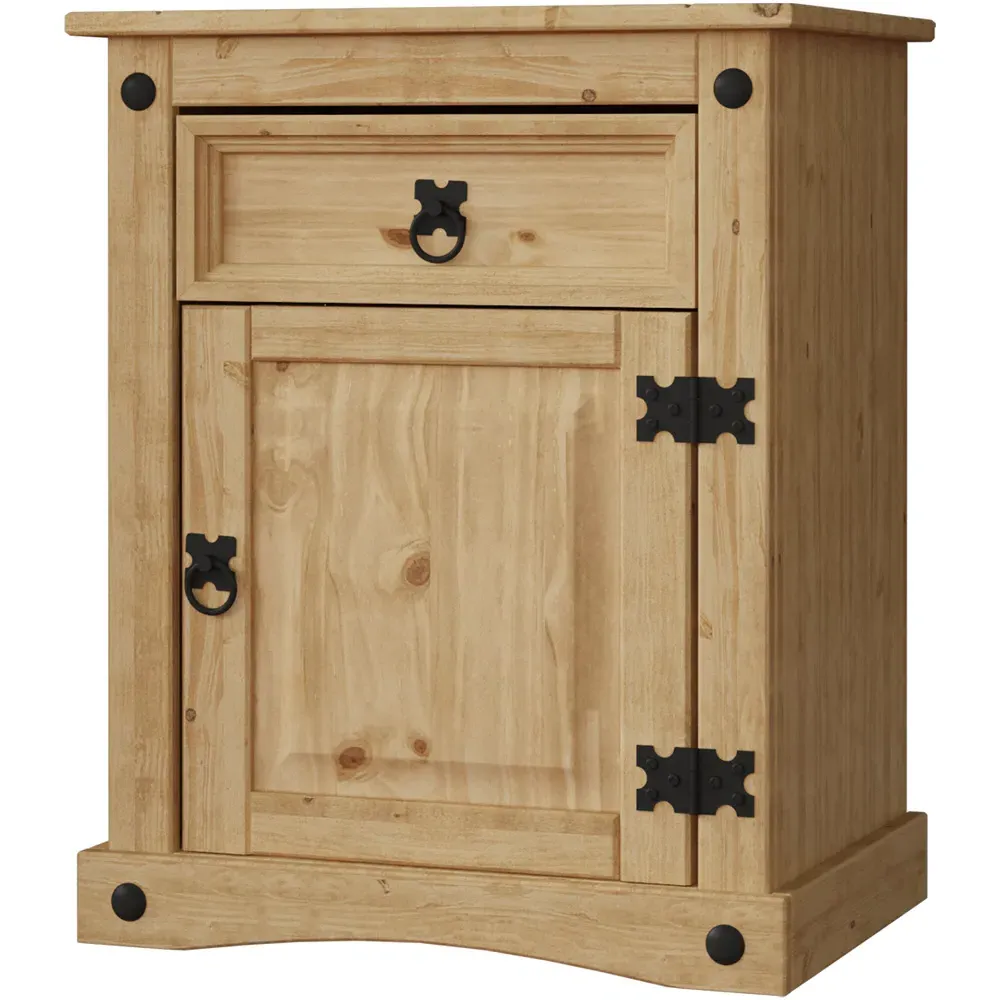 Corona Single Door Single Drawer Bedside Cabinet - Brown, Pine