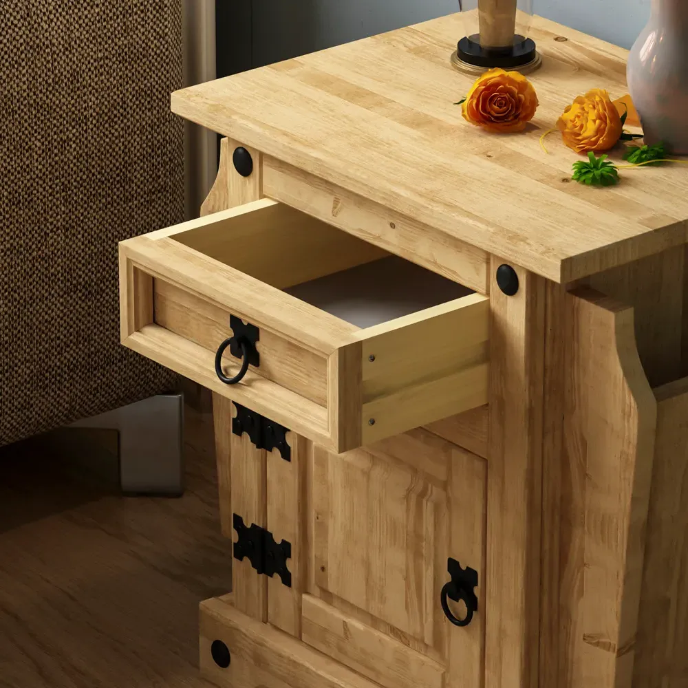 Corona Single Door Single Drawer Bedside Cabinet - Brown, Pine