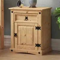 Corona Single Door Single Drawer Bedside Cabinet - Brown, Pine