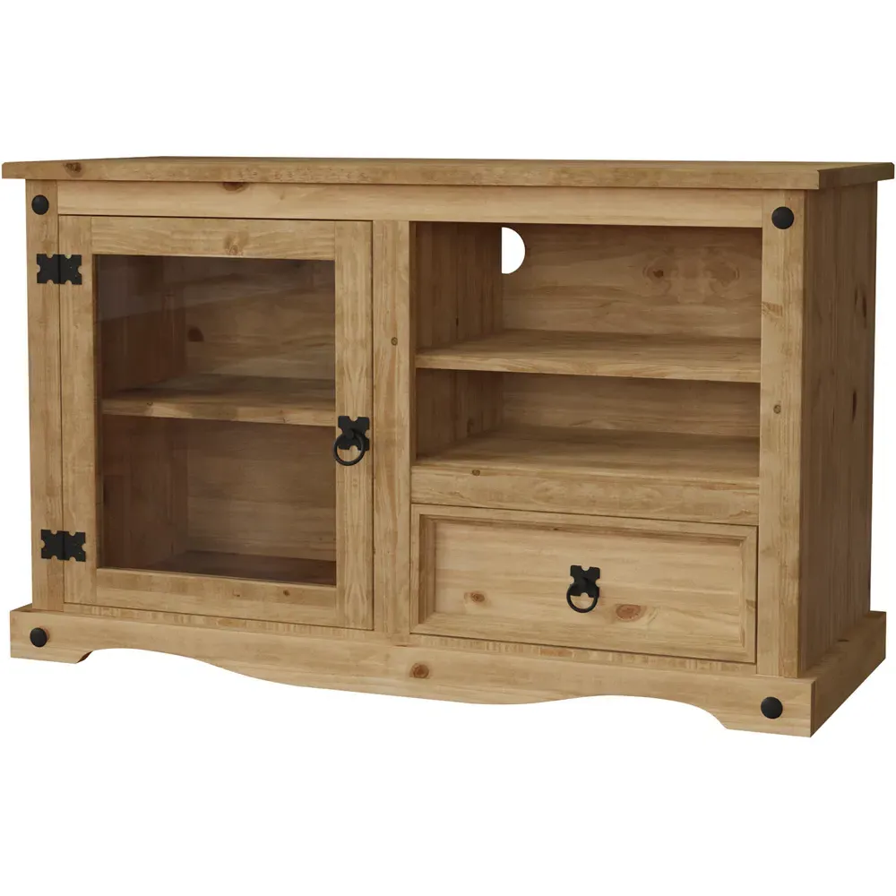 Corona Single Door Single Drawer Entertainment Unit - Brown, Pine