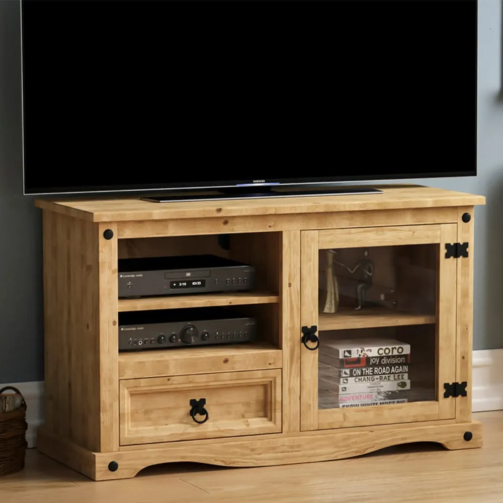 Corona Single Door Single Drawer Entertainment Unit - Brown, Pine