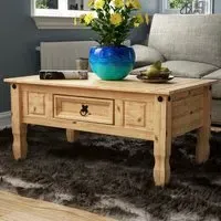 Corona Single Drawer Coffee Table - Brown, Pine
