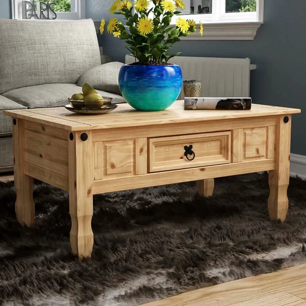 Corona Single Drawer Coffee Table - Brown, Pine