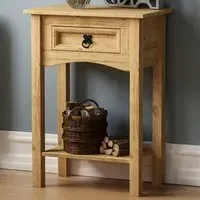 Corona Single Drawer Console Table - Brown, Pine