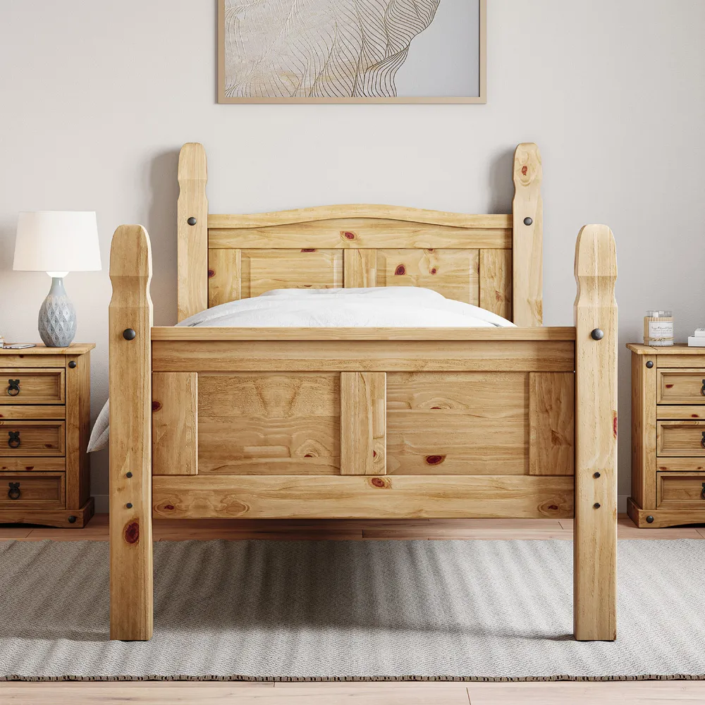 Corona Single High Foot Bed Frame - Brown, Pine