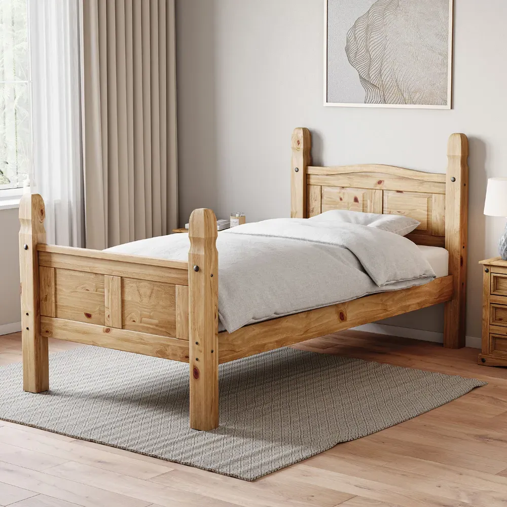 Corona Single High Foot Bed Frame - Brown, Pine
