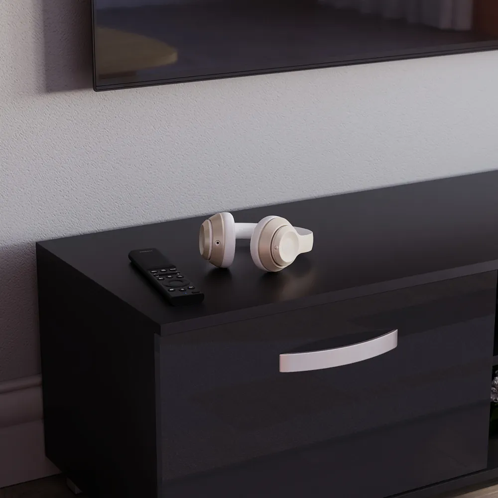 Cosmo 2 Door TV Unit with Shelf - Black