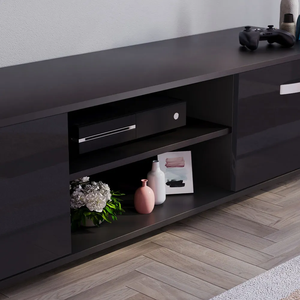 Cosmo 2 Door TV Unit with Shelf - Black
