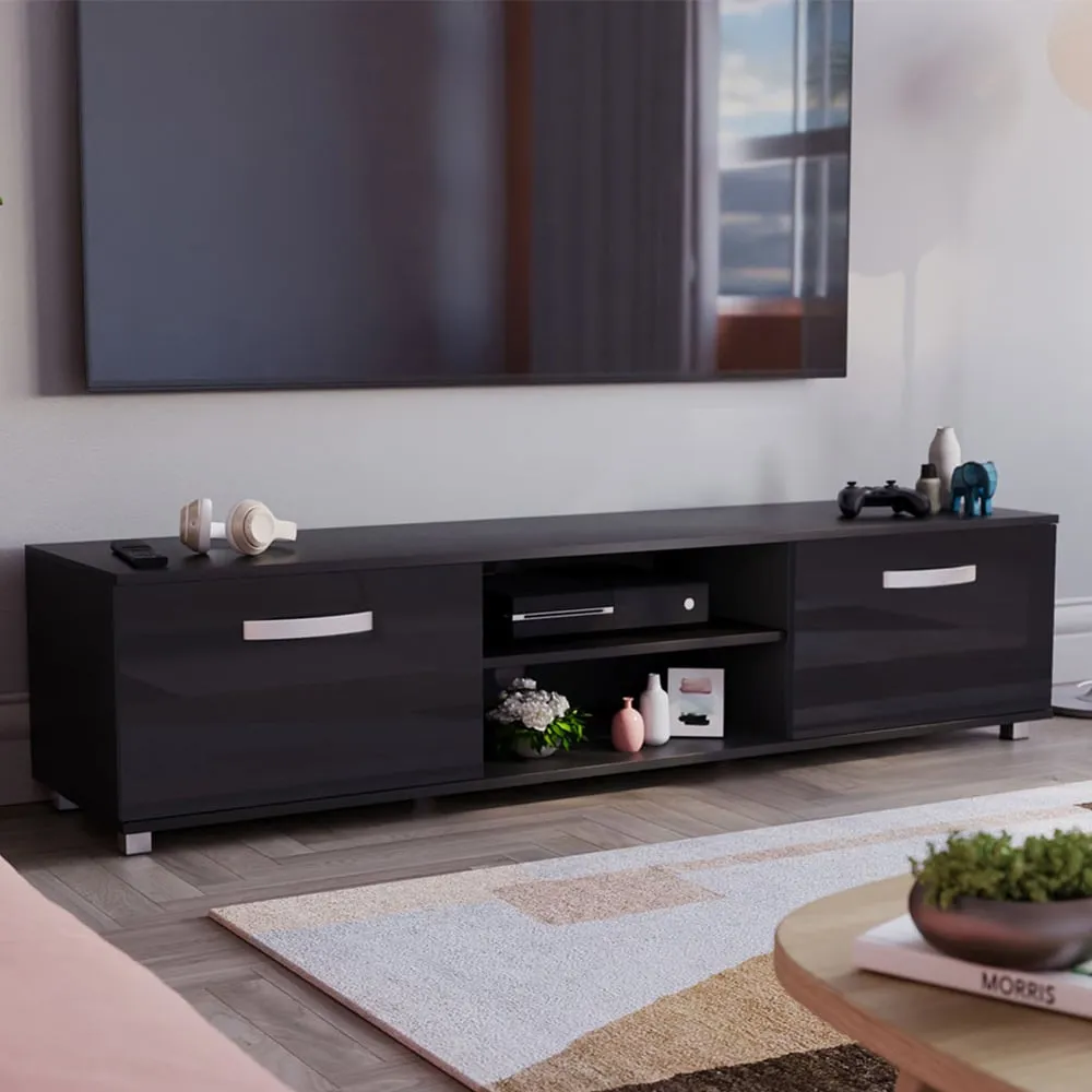 Cosmo 2 Door TV Unit with Shelf - Black image
